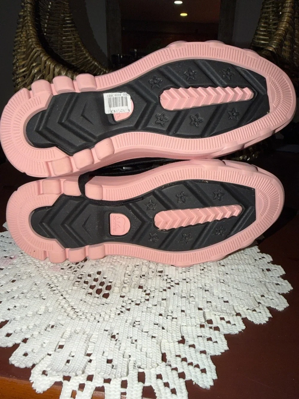 Sorel Black Faux-Snake Platform Sneakers with Pink Soles
